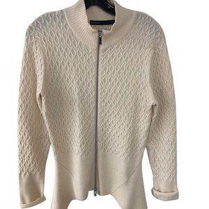 KAREN MILLEN Cream Mockneck Cardigan with Zipper Close Size Large